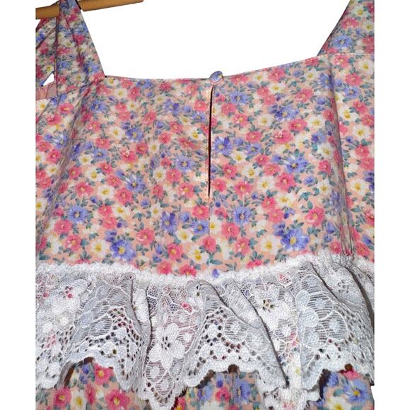 NWT La February Ditzy Floral Baby Doll Dress Small Lace Trim Pink Cottagecore - Picture 9 of 12